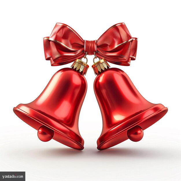 a red bell that has a bow on it