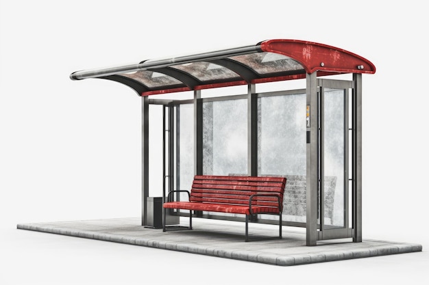 Red Bench at a Bus Stop Platform in a City Generative AI