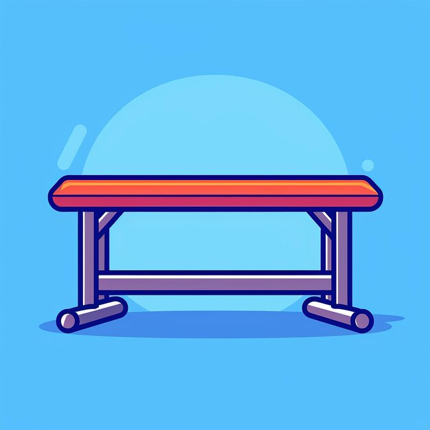 a red bench with a blue background and a red bench on it