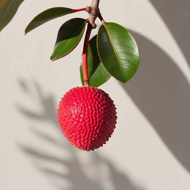 Photo a red berry hanging from a tree with a shadow on it