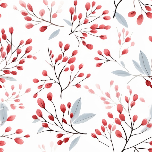 Red Berry Seamless Pattern Minimalist Natureinspired Design