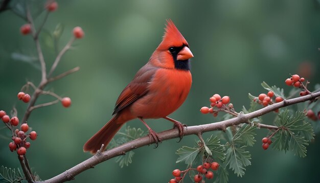 Photo a red bird with a black beak and a black eye