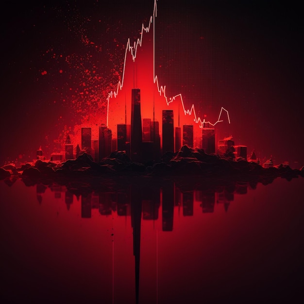 A red and black background with a graph showing a city with a graph of a graph.