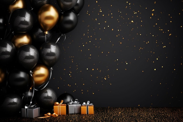 Red and black balloons on a background with copy space The concept of a holiday or Black Friday