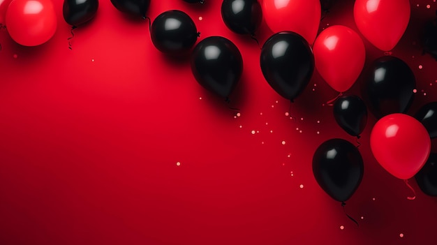 Red and black balloons over red background Black Friday concept