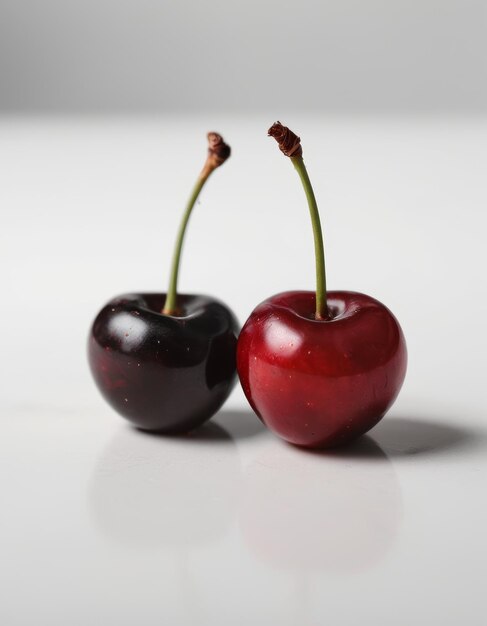 Photo red and black cherries on white background