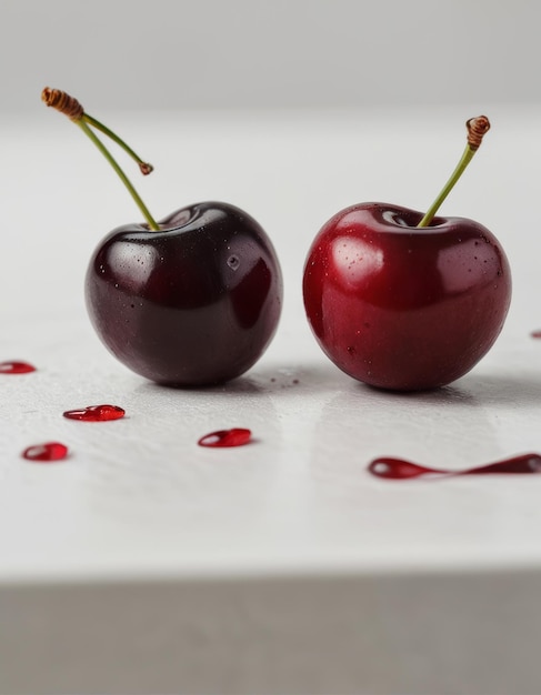 Photo red and black cherries on white background