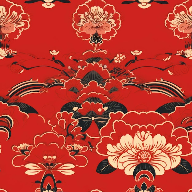 Red and Black Floral Pattern on Red Background