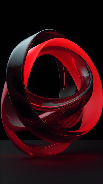 A red and black glass sculpture on black background