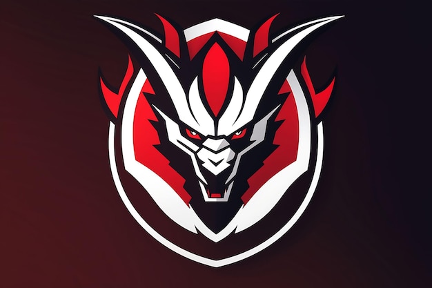 a red and black logo with a dragon head on it