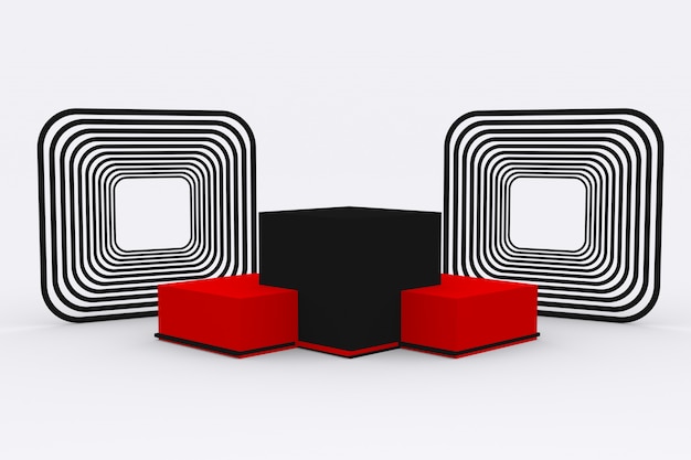 Red and black Pedestal of Platform display 3d render