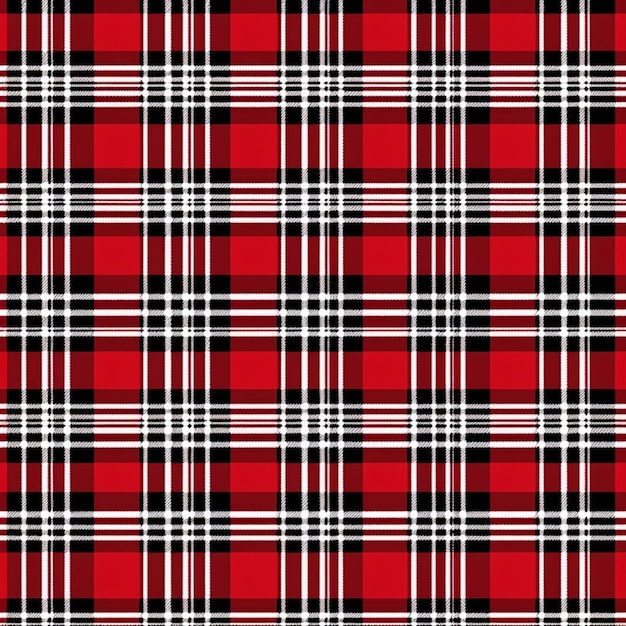 A red and black plaid fabric with white and black stripes generative ai