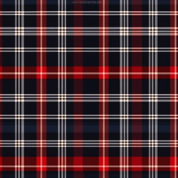 A red and black plaid fabric with a white and blue pattern generative ai