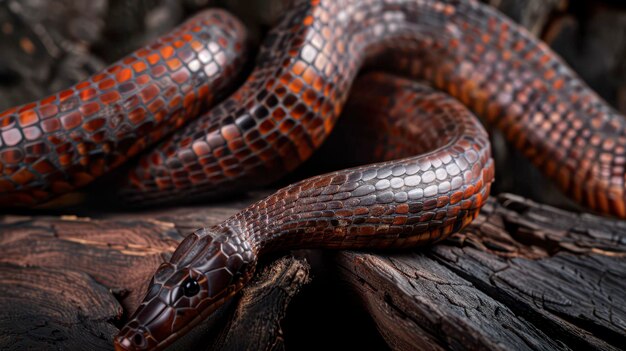 Red And Black Ringneck Snake On Wood