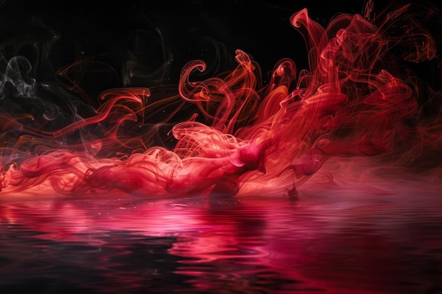 A red and black smokey background with red smoke coming out of the water