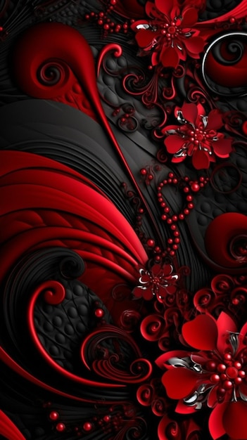 Red and black wallpaper with a floral pattern