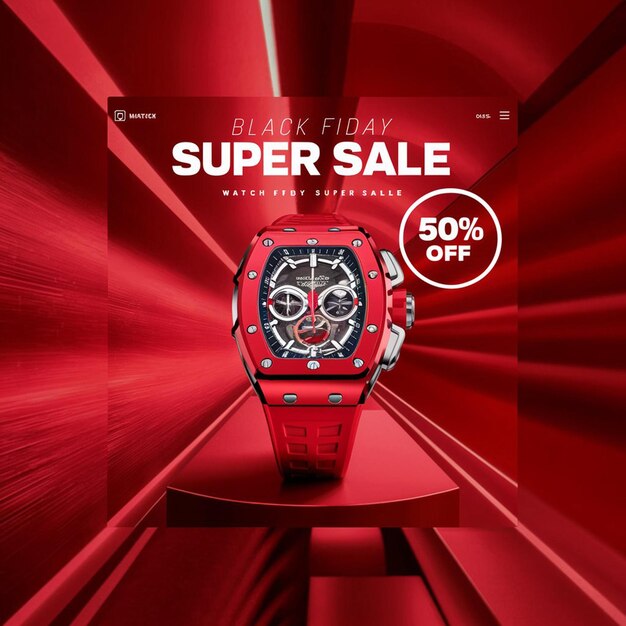 Photo a red and black watch advertises the free sale