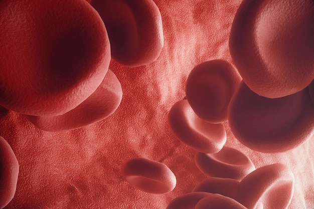 Red blood cells in artery, flow inside body, concept medical human health care, 3d rendering