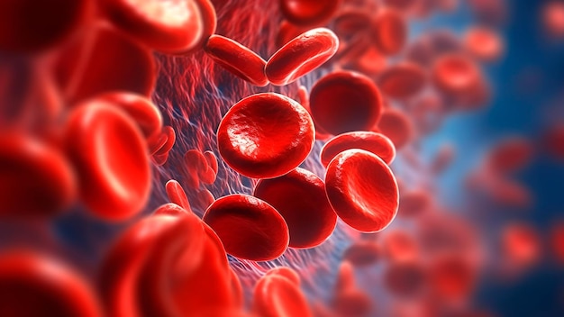 Red blood cells as they navigate through the labyrinthine vessels Generative AI