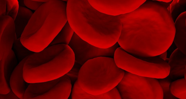 Red blood cells clot in vein close up background. Scientific and medical abstract concept. Transfer of important elements in the blood to protect the body, 3d illustration.