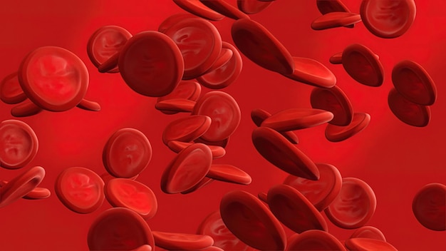 Red blood cells erythrocytes flow on red background