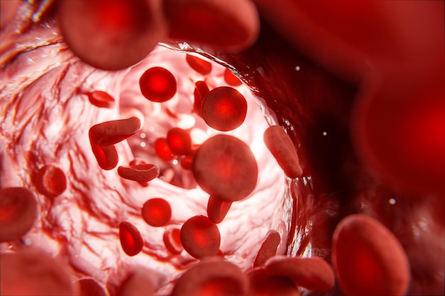 Red blood cells in vein 3d render