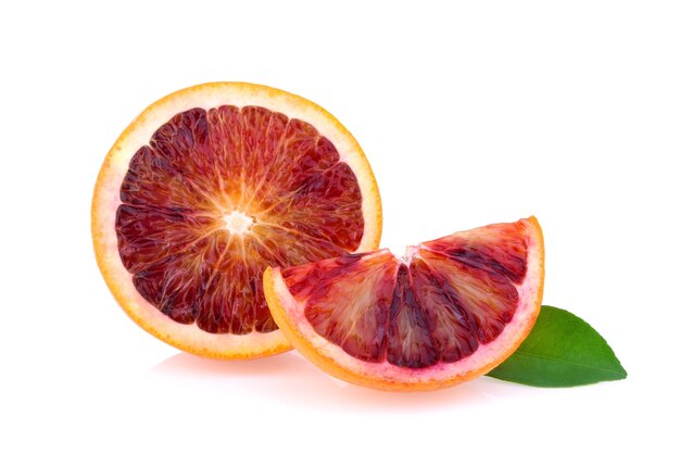 Red blood orange fruit isolated on white