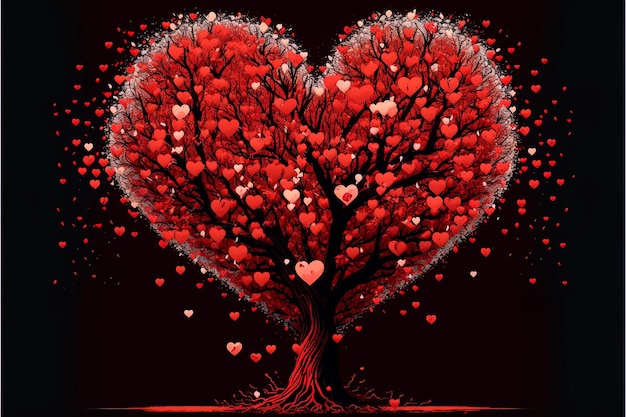 Red blossom tree in heart shape with happiness Valentine tree for decoration romantic concept