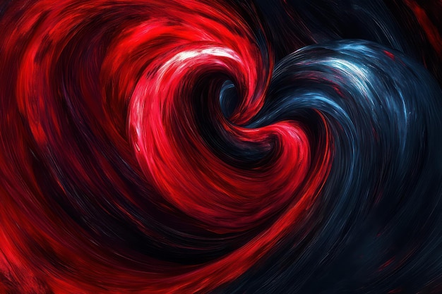 a red and blue abstract painting of a heart with the words  red white and blue swirls