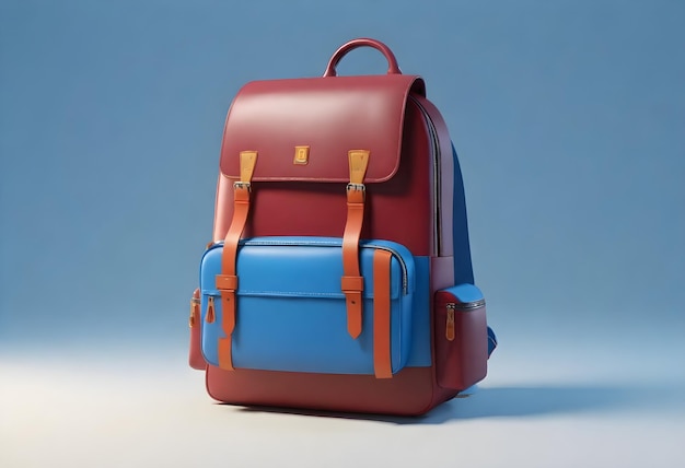 a red and blue backpack with a blue and orange strap