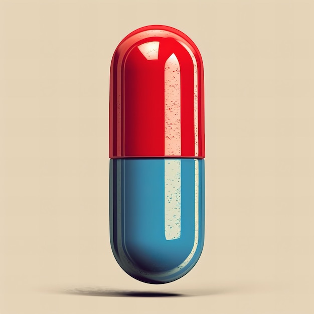 Red and Blue Capsule Pill Close Up Healthcare and Medicine Detailed Texture