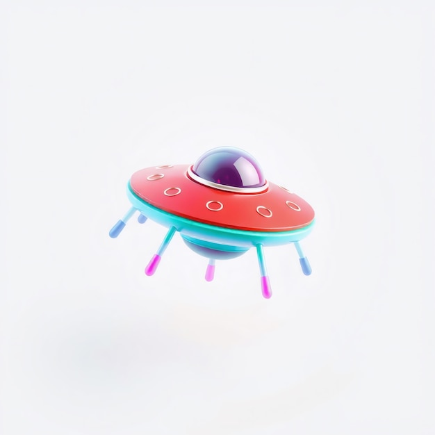 Photo red and blue cartoon ufo with a purple dome