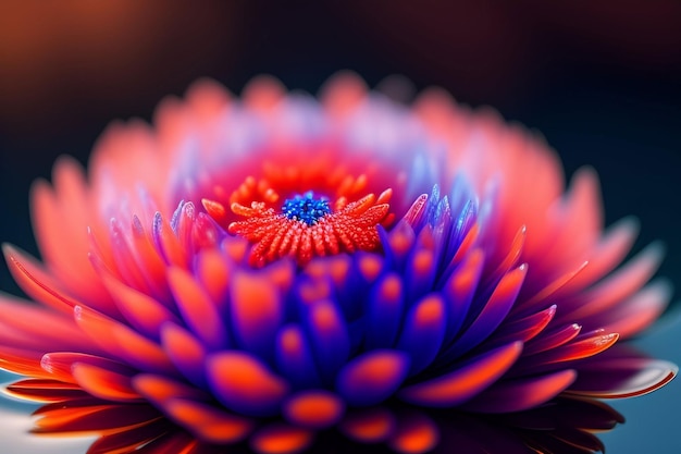 A red and blue flower with a blue center.