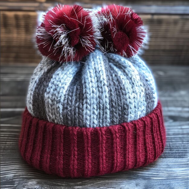 a red and blue hat with a red hat on it