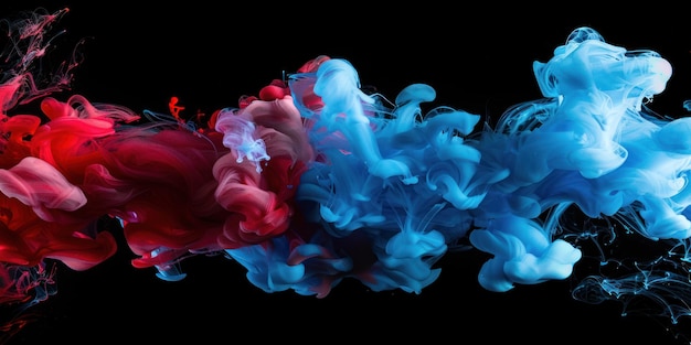 Photo red and blue ink smoke in water