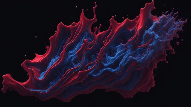 A red and blue liquid swirls against a black background.