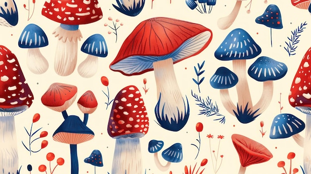 Red and Blue Mushroom Pattern