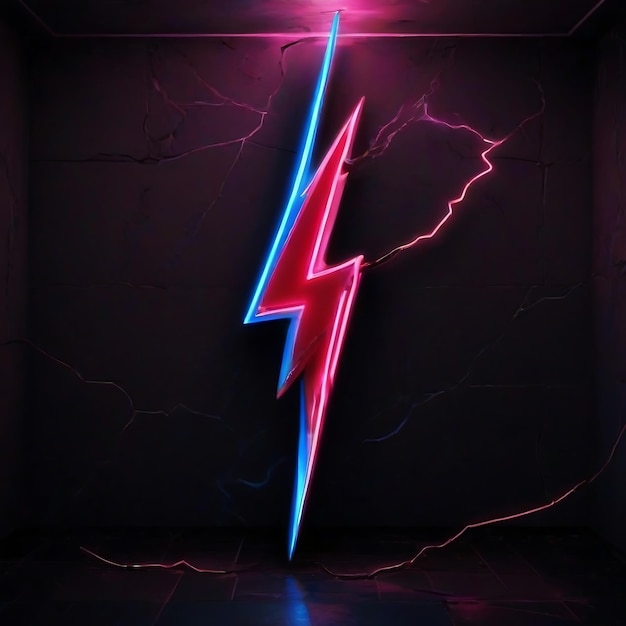 a red and blue neon lightning bolt on a black background nightclub dancing inspired