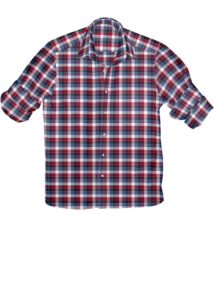 A red and blue plaid shirt with a black and white pattern.