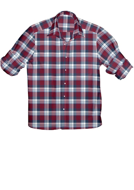 A red and blue plaid shirt with a white background