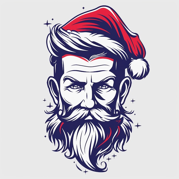 a red and blue santa hat with a beard and mustache