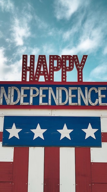 Photo a red and blue sign that says happy independence