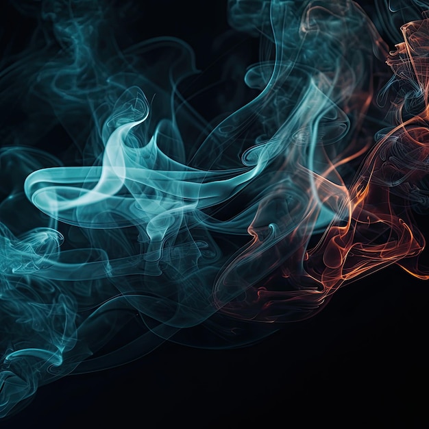 A red and blue smoke against a black background