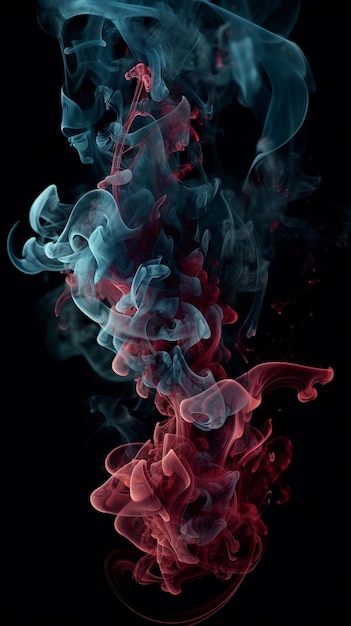 A red and blue smoke is shown against a black background.