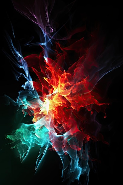 A red and blue smoke with a black background