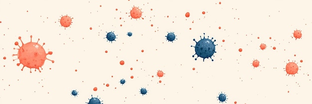 Red and blue virus particles floating against a cream background Symbolic depiction of viral infections like monkeypox and mpox outbreaks in healthcare