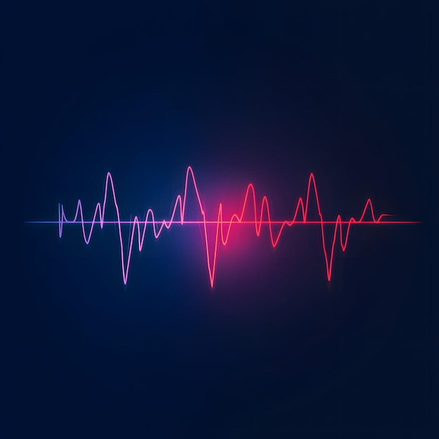 A red and blue waveform on a dark blue background