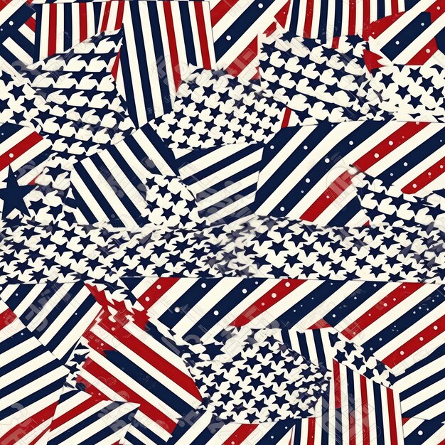 Photo red blue and white stars seamless pattern