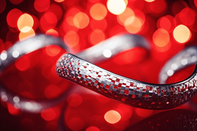 Red bokeh background with silver serpentine