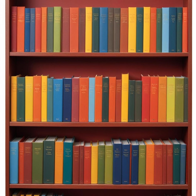 Photo a red book shelf with many books on it